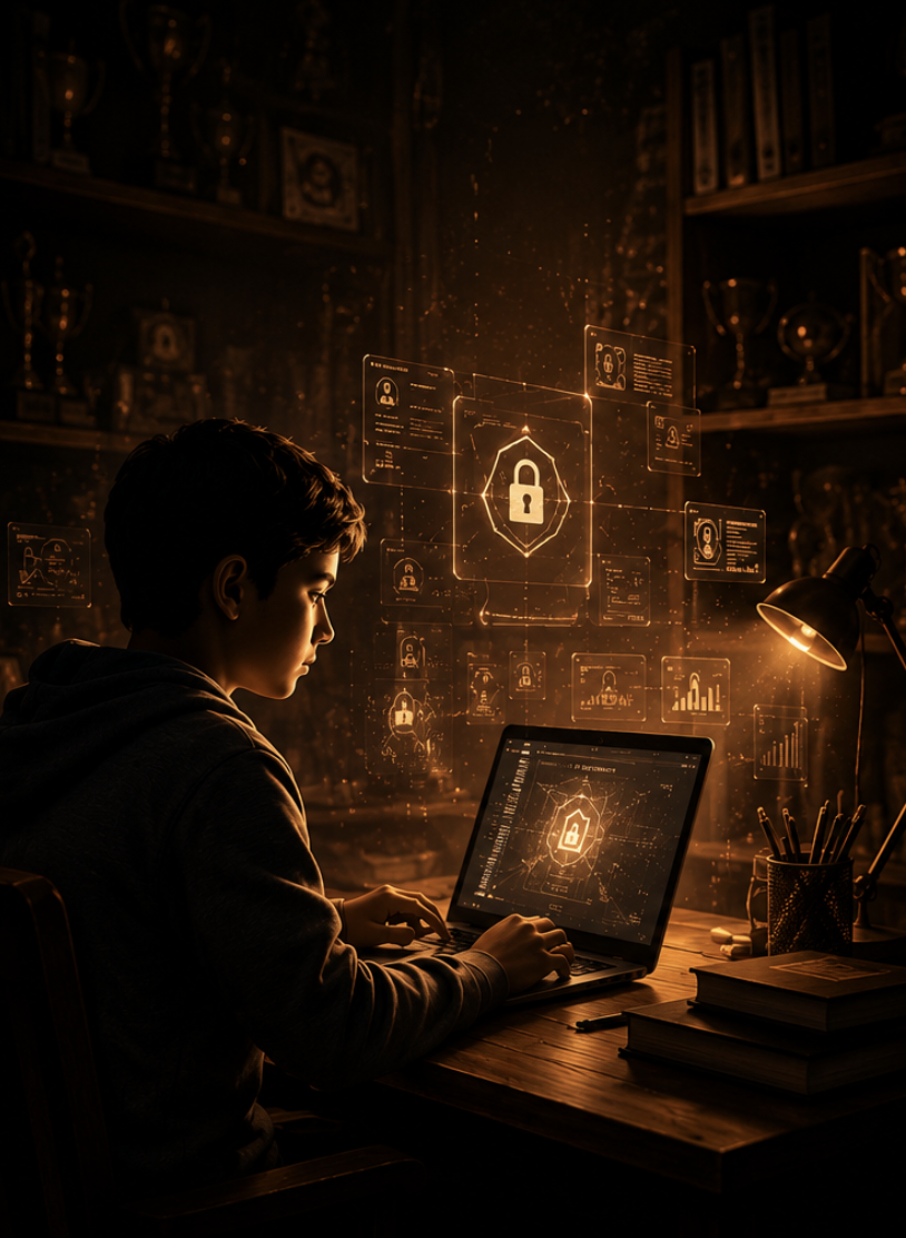 A curious student learning at a laptop
